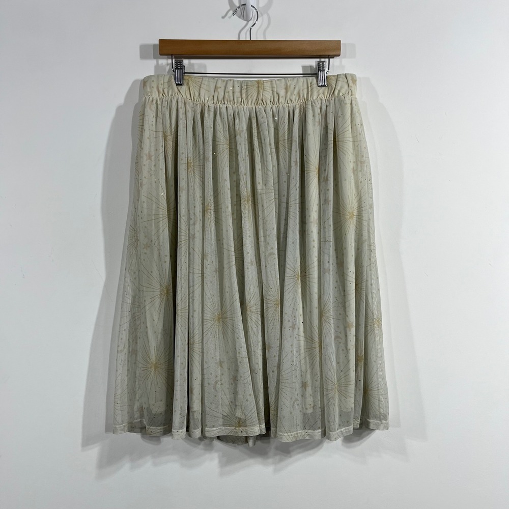 Torrid Whimsigoth Celestial Gold Star Moon Mesh Midi Skirt Cream Womens 1X Boho